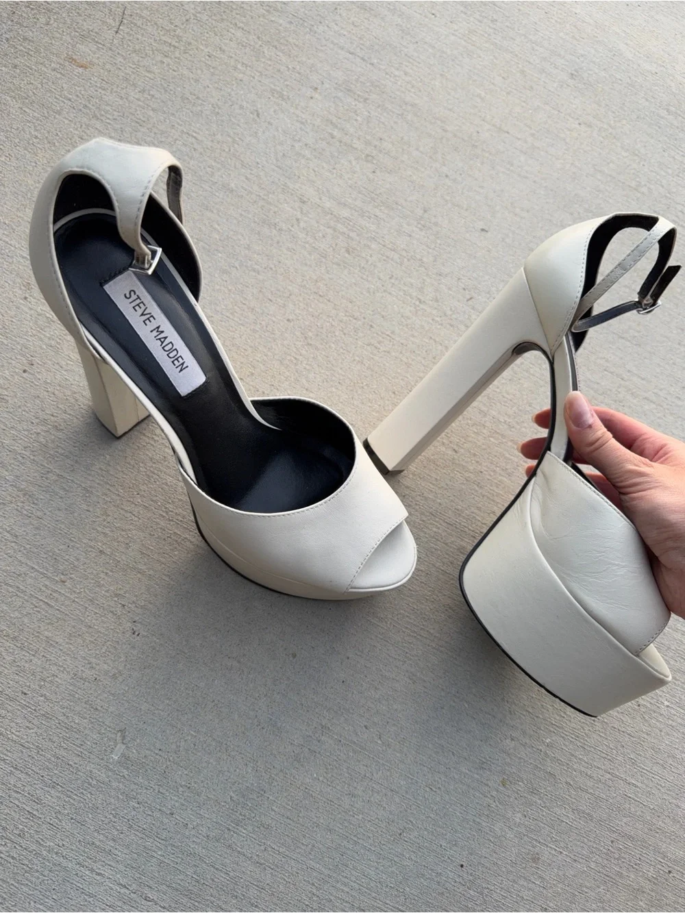 Steve Madden Ivory Platform Peep-Toe Block Heel Chunky platform